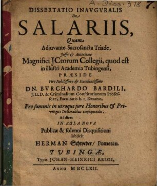 Dissertatio Inauguralis De Salariis
