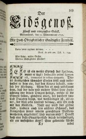 Fünff und vierzigstes Stück. Mittwochens, den 11. Wintermonats 1750.