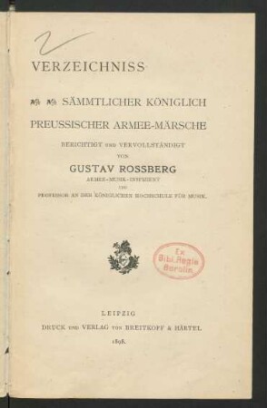 Verzeichniss sämmtlicher Königlich Preussischer Armee-Märsche
