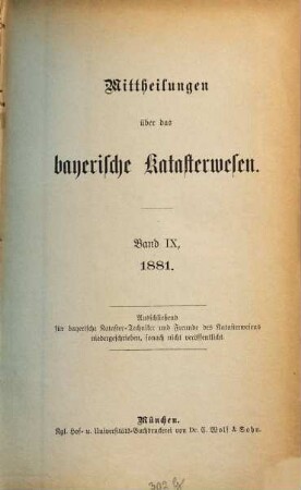 Mittheilungen über das bayerische Katasterwesen. 9. 1881
