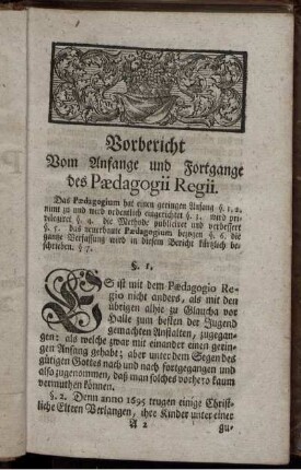 Vorbericht Vom Anfange und Fortgange des Paedagogii Regii.