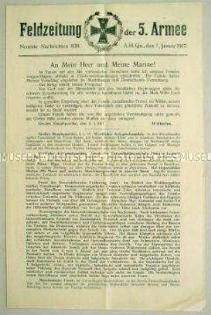 Nachrichtenblatt der 5. Armee mit Kurzmeldungen von verschiedenen Kriegsschauplätzen