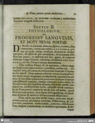 Sectio II. Physiologica, De Progressu Sanguinis, Et Motu Venae Portae
