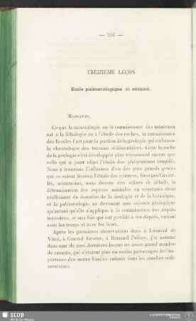 Treizième leçon. Ecole paléontologique et résumé