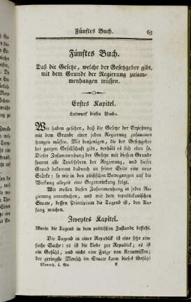 Erstes Kapitel. Entwurf dieses Buchs. - Zehntes Kapitel. Von der geschwinden Vollziehung in der Monarchie.