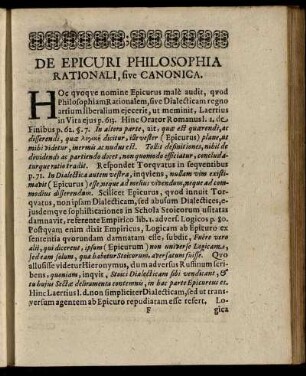 De Epicuri Philosophia Rationali, sive Canonica.