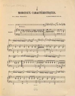 4 morceaux caractéristiques pour violoncelle avec accompagnement de piano : Op. 48, 4. Alla pollacca