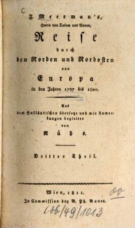 J. Meerman's, Herrn von Dalem und Vuren Reise durch den Norden und Nordosten von Europa in den Jahren 1797 bis 1800. 3