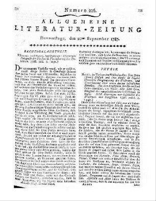 [Sammelrezension zweier englischsprachiger Rezensionszeitschriften] Rezensiert werden: 1. The monthly review. July 1787. London 1787 2. The Critical review. July 1787. London 1787