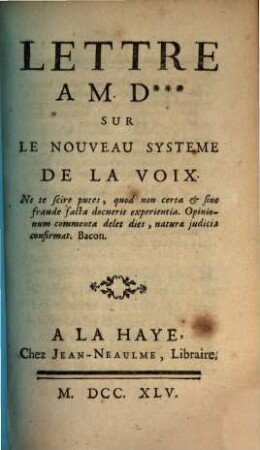 Lettre sur le nouveau systeme de la voix