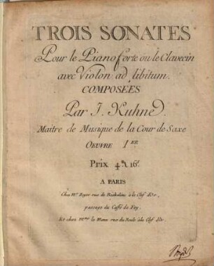 Trois sonates pour le pianoforte ou le clavecin avec violon ad libitum : oeuvre 1er