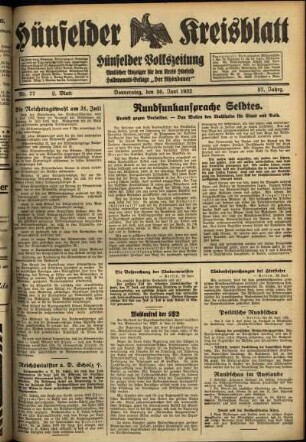 Zweite Ausgabe vom Donnerstag, den 30. Juni 1932.