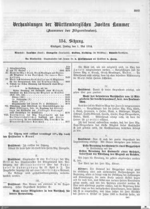 134. Sitzung, Stuttgart, 1.5.1914
