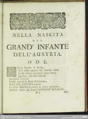 Nella Nascita Del Grand´Infante Dell´Austria. Ode.