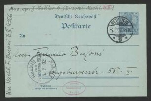 Postkarte an Ferruccio Busoni : 02.02.1902