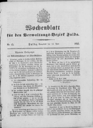 Nr. 15, Ausgabe vom 13. April 1850