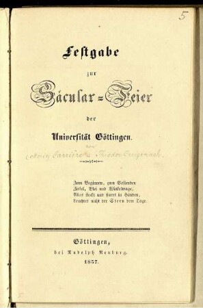 Festgabe zur Säcular-Feier der Universität Göttingen