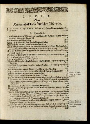 Index Oder Kurtzer Inhalt dieses Adelichen Discurses.