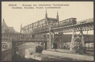 Ansichtskarte "Kreuzung vier verschiedener Verkehrsstrecken", Landwehrkanal