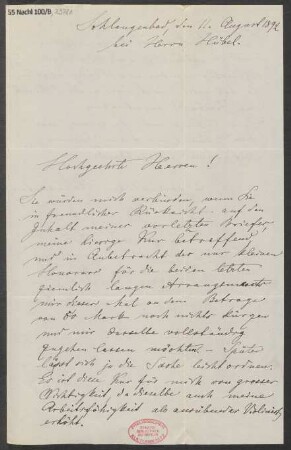 Brief an B. Schott's Söhne : 11.08.1892