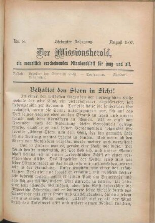 Nr. 8. Siebenter Jahrgang. August 1907.