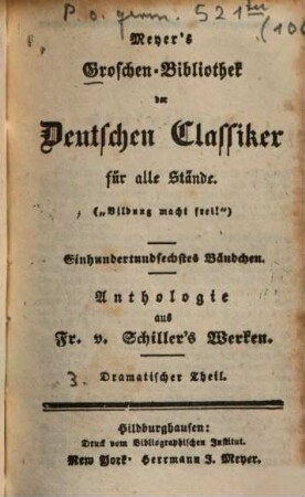 Anthologie aus Fr. v. Schiller's Werken, [3]. Dramatischer Theil