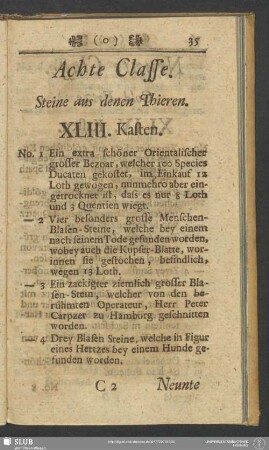 Achte Classe. Steine aus denen Thieren