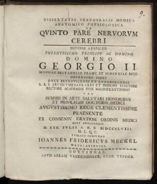 Dissertatio Inavgvralis Medica Anatomico Physiologica De Qvinto Pare Nervorvm Cerebri