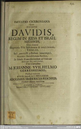 Imitatio Ciceroniana nomine Davidis recitata