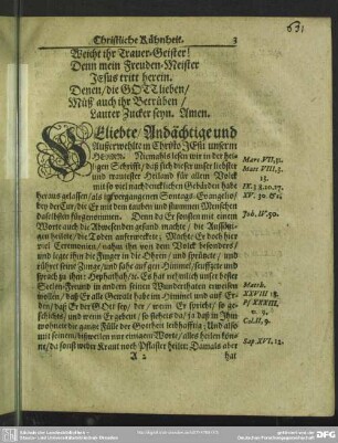 Leichenpredigt : Christliche Kühnheit, [allg. Eingang], Textus, Eingang, Tractatio