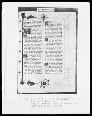 Franziskanisches Brevier — Initiale D (eus), darin der heilige Donatus, Folio 277recto