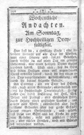 Andacht für den Sonntag, zu der H.H. Dreyfaltigkeit.