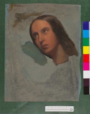 Ölstudie zu Kopf einer jungen Frau, die Augen nach oben gerichtet