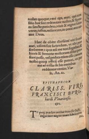 Epithaphion Clariss. Viri, Francisci Burghardi Vinarensis. [et]c.
