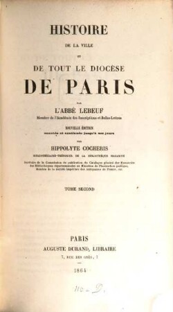 Histoire de la ville et de tout le diocèse de Paris, 2