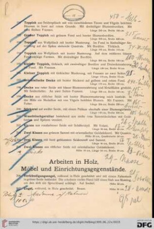 Arbeiten in Holz, Möbel und Einrichtungsgegenstände (Nr. 206-256b)