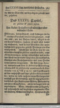 Das XXXVI. Capitel, Von Liebes-Träncken und närrischer oder wütender Liebe