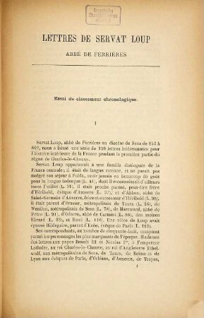 Lettres de Servat Loup, abbé de Ferrières