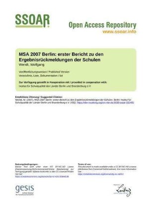 MSA 2007 Berlin: erster Bericht zu den Ergebnisrückmeldungen der Schulen