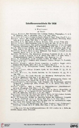 Schriftenverzeichnis für 1938