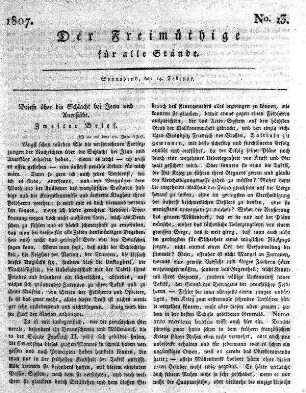 No. 13, Sonnabend, den 14. Februar 1807
