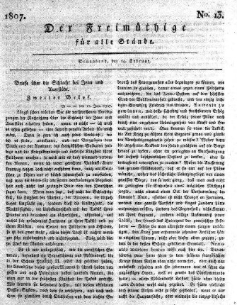 No. 13, Sonnabend, den 14. Februar 1807