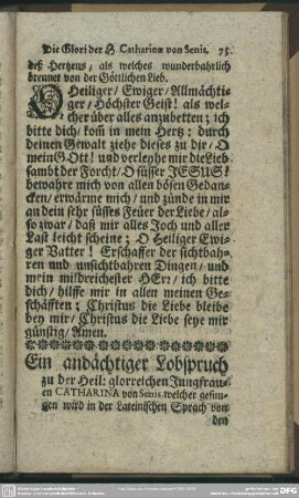 Ein andächtiger Lobspruch zu der Heil: glorreichen Jungfrauen Catharina von Senis