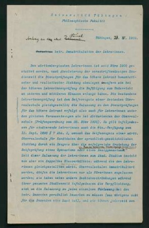 Antrag an den akad. Senat: Immatrikulation der Lehrerinnen