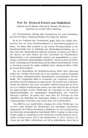 Prof. Dr. Richard Schütt zum Gedächtnis