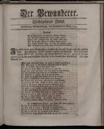 Sechszehntes Stück. Hamburg, Donnerstags, den funfzehnten Merz 1742.