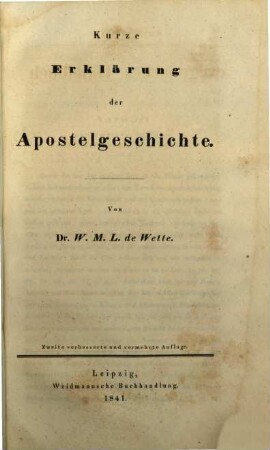 Kurzgefasstes exegetisches Handbuch zum Neuen Testament, 1,4. Kurze Erklärung der Apostelgeschichte