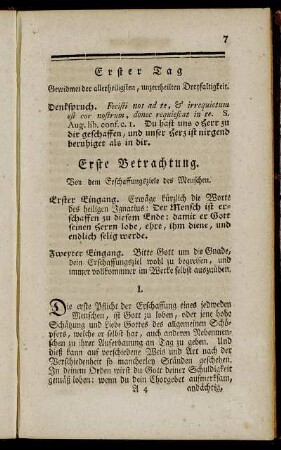 Erster Tag Gewidmet der allerheiligsten, unzertheilten Dreyfaltigkeit.