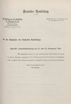 51. Jahrg. Nr. 23., ... den 5. Dezember 1911