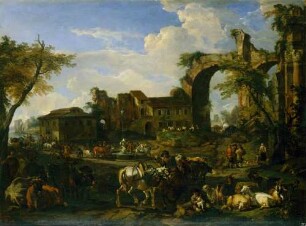 Römischer Viehmarkt mit einem gemüsetragenden Schimmel